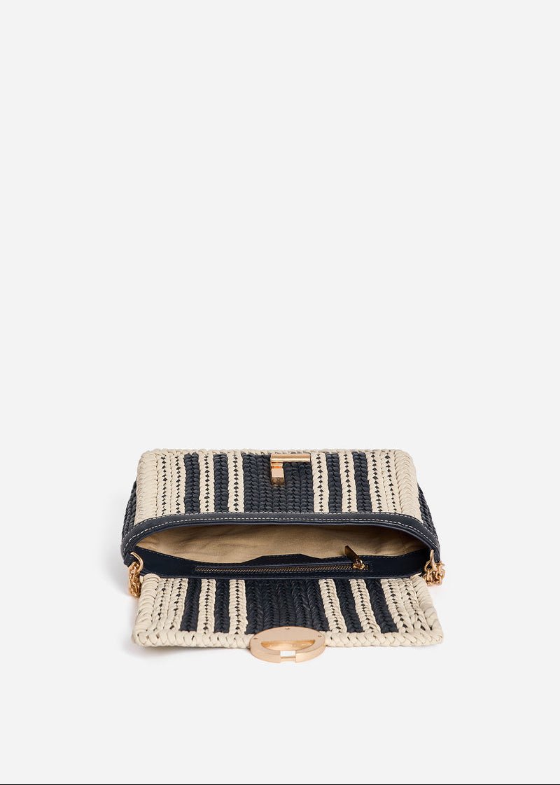 Medium Leather Moon Bag in Navy/Cream from VANESSA BRUNO at Edito Boutique