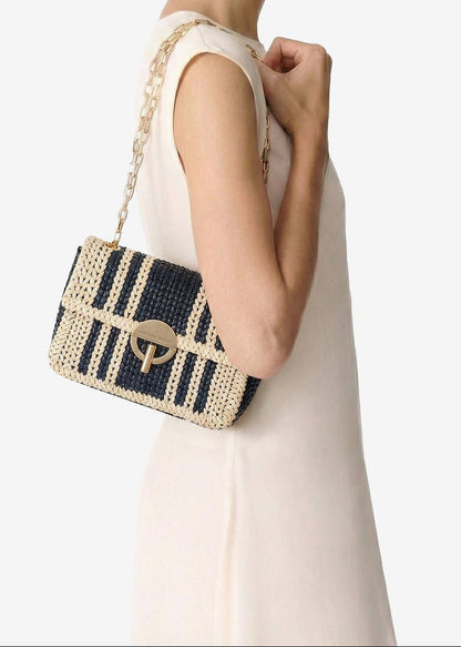 Medium Leather Moon Bag in Navy/Cream from VANESSA BRUNO at Edito Boutique