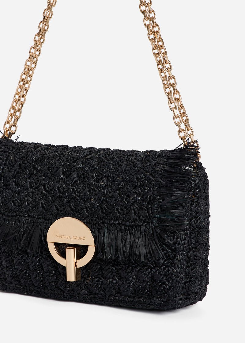 Medium Raffia Moon Bag in Black from VANESSA BRUNO at Edito boutique