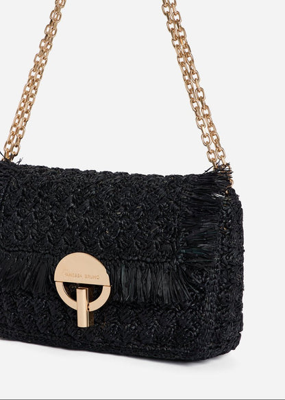 Medium Raffia Moon Bag in Black from VANESSA BRUNO at Edito boutique