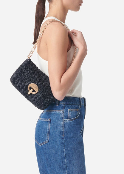 Medium Raffia Moon Bag in Black from VANESSA BRUNO at Edito boutique