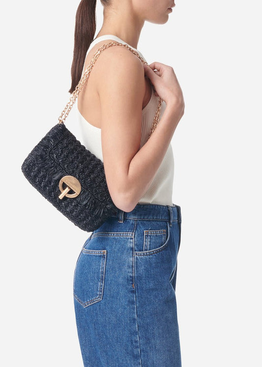 Medium Raffia Moon Bag in Black from VANESSA BRUNO at Edito boutique