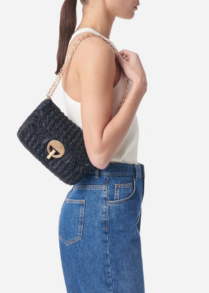 Medium Raffia Moon Bag in Black from VANESSA BRUNO at Edito boutique