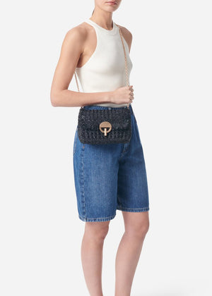 Medium Raffia Moon Bag in Black from VANESSA BRUNO at Edito boutique