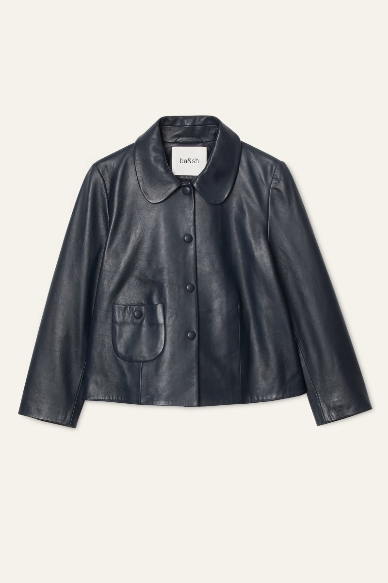 Milos Leather Jacket in Blue from BA&SH at Edito boutique