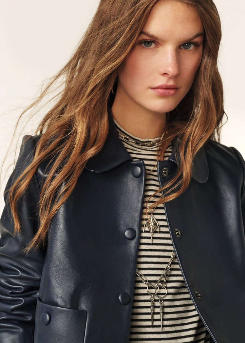 Milos Leather Jacket in Blue from BA&SH at Edito boutique