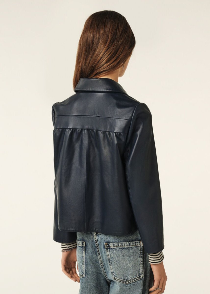 Milos Leather Jacket in Blue from BA&SH at Edito boutique