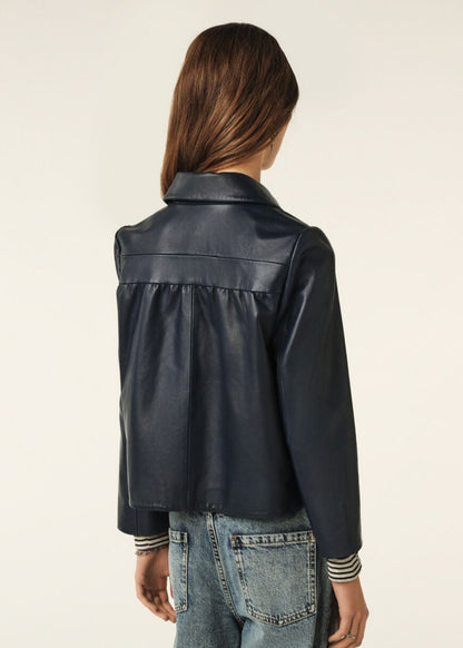 Milos Leather Jacket in Blue from BA&SH at Edito boutique