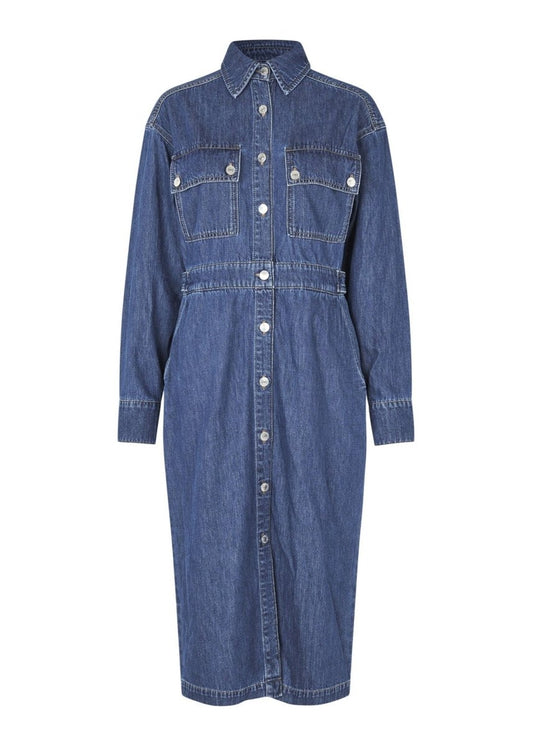 Mina Denim Dress in Blue from SECOND FEMALE at Edito Boutique