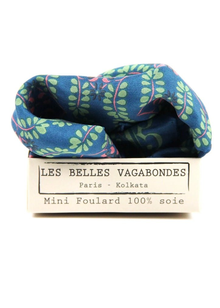 Mini Albertine Silk Scarf in Blue from LES BELLES VAGABONDES at Edito boutique