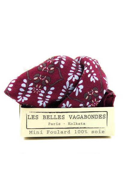 Mini Albertine Silk Scarf in Bordeaux from LES BELLES VAGABONDES at Edito boutique