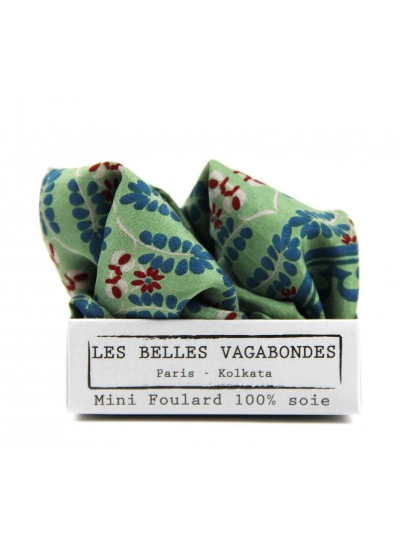 Mini Albertine Silk Scarf in Green from LES BELLES VAGABONDES at Edito Boutique