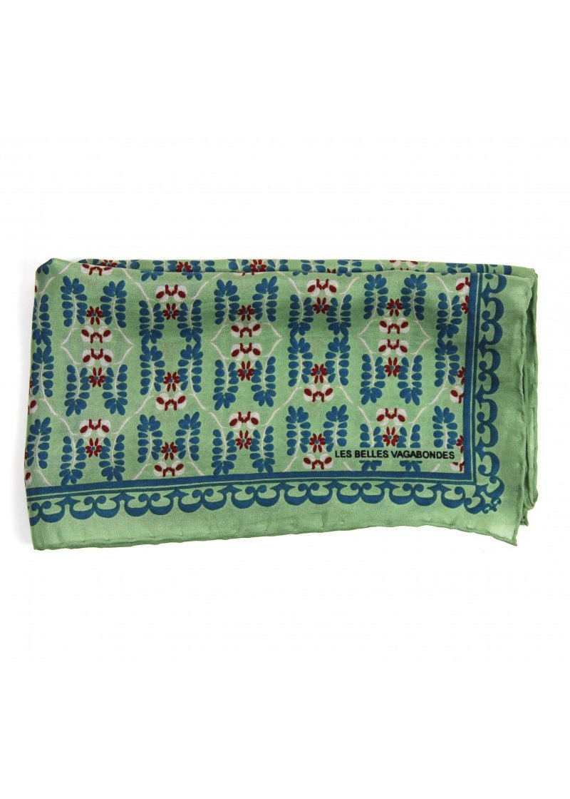Mini Albertine Silk Scarf in Green from LES BELLES VAGABONDES at Edito Boutique