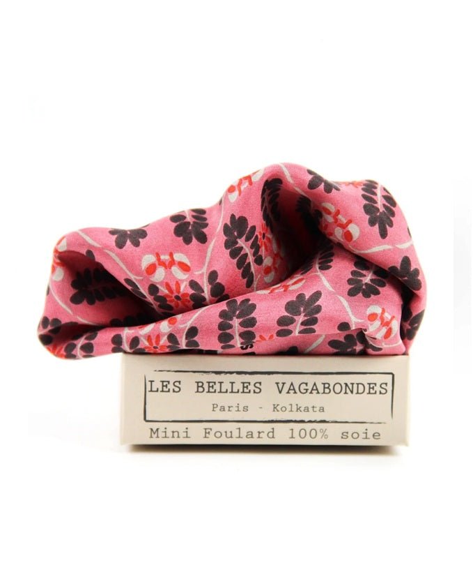 Mini Albertine Silk Scarf in Rose from LES BELLES VAGABONDES at Edito boutique