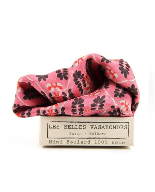 Mini Albertine Silk Scarf in Rose from LES BELLES VAGABONDES at Edito boutique