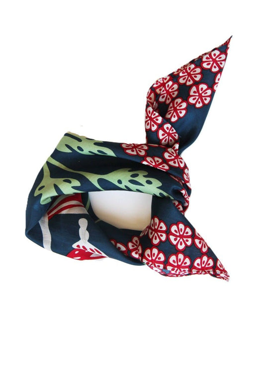 Mini Alice Silk Scarf in Navy from LES BELLES VAGABONDES at Edito Boutique