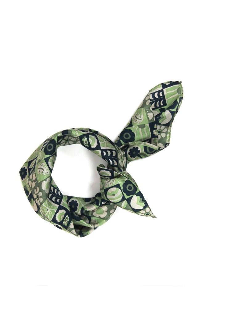 Mini Astrid Silk Scarf in Khaki from LES BELLES VAGABONDES at Edito boutique