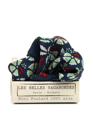 Mini Augustine Silk Scarf in Marine from LES BELLES VAGABONDES at Edito Boutique