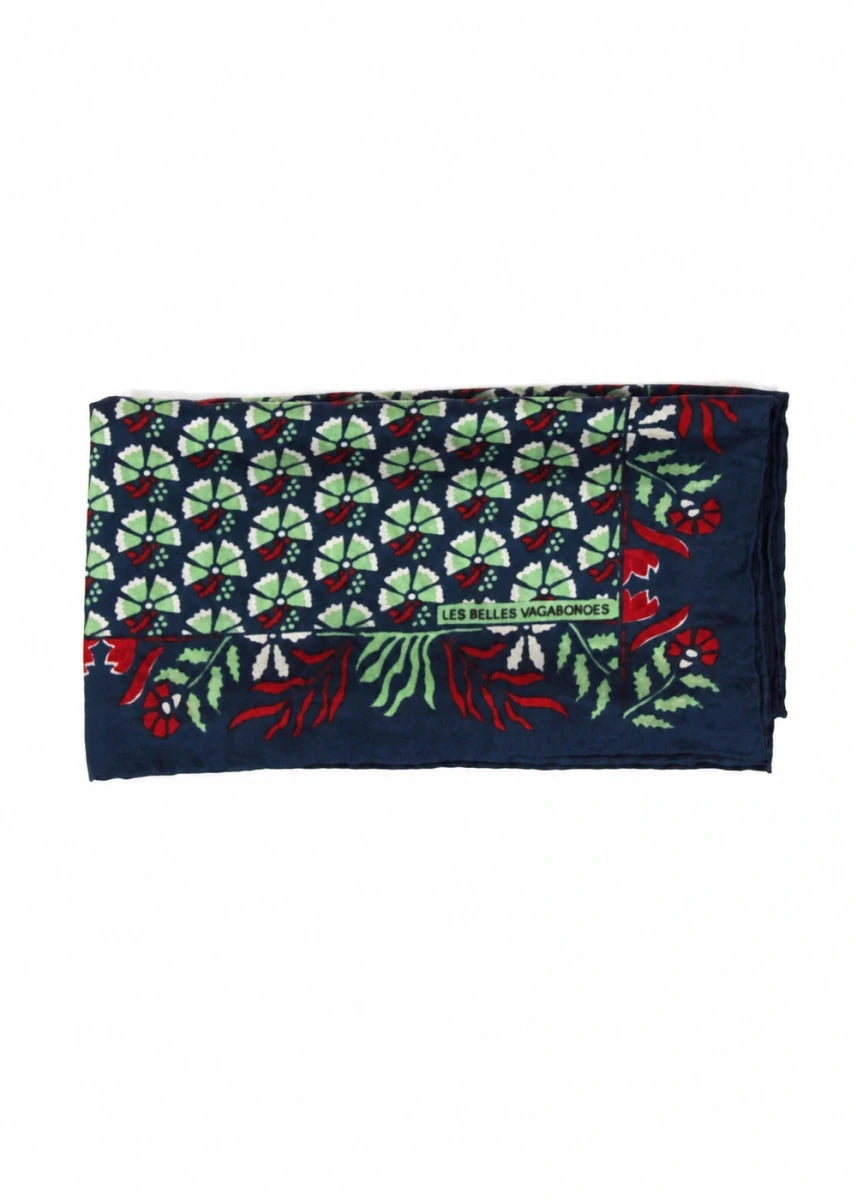 Mini Augustine Silk Scarf in Marine from LES BELLES VAGABONDES at Edito Boutique