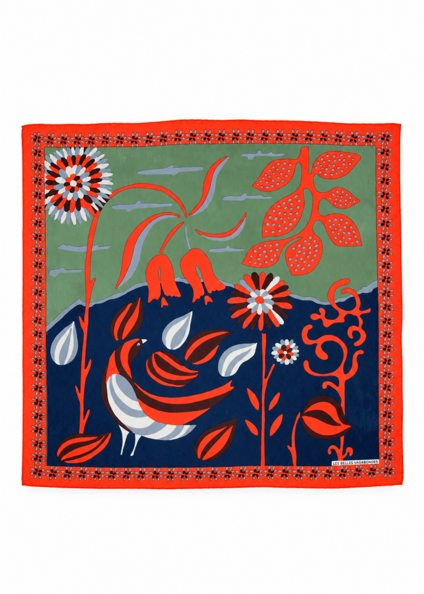 Mini Birdy Silk Scarf in Orange from LES BELLES VAGABONDES at Edito Boutique