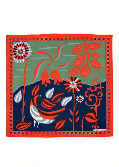 Mini Birdy Silk Scarf in Orange from LES BELLES VAGABONDES at Edito Boutique