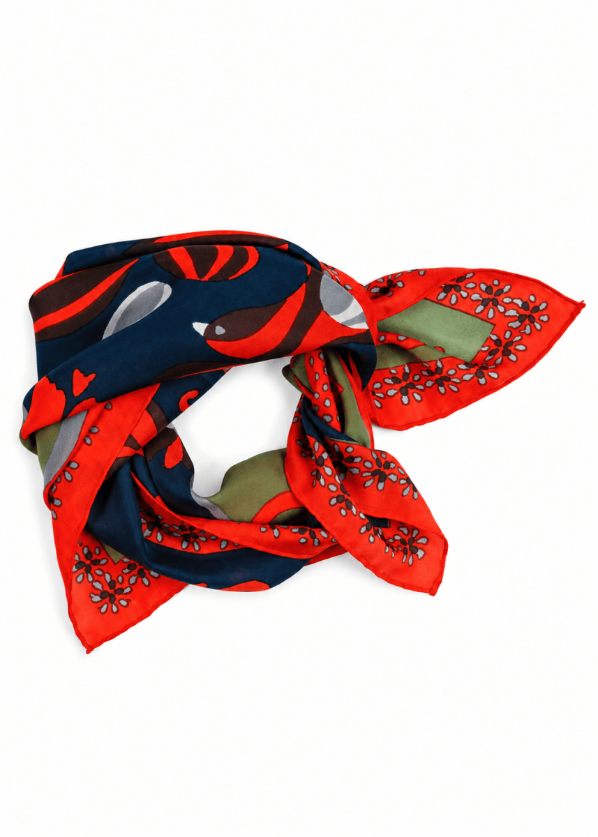 Mini Birdy Silk Scarf in Orange from LES BELLES VAGABONDES at Edito Boutique