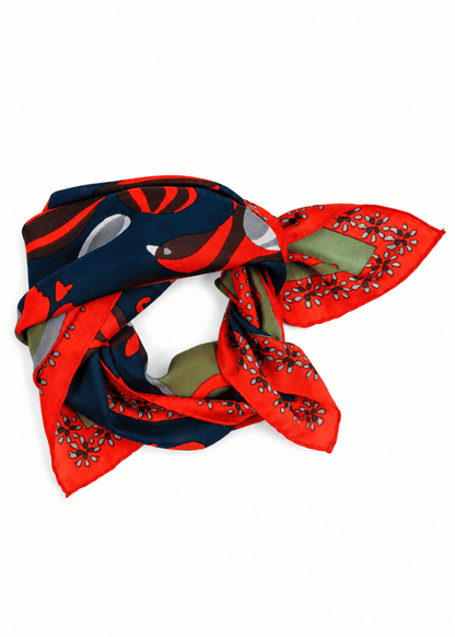 Mini Birdy Silk Scarf in Orange from LES BELLES VAGABONDES at Edito Boutique