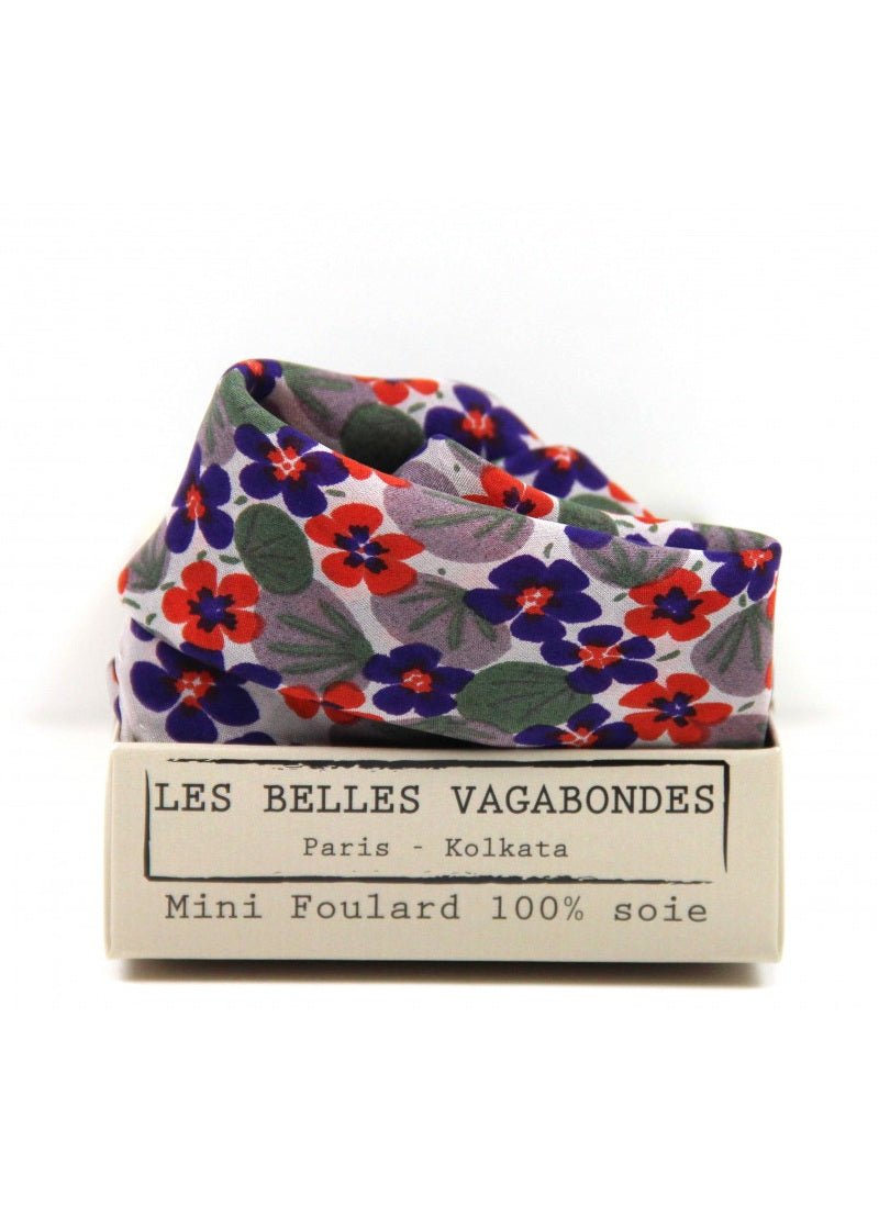 Mini Capucine Silk Scarf in Plum from LES BELLES VAGABONDES at Edito Boutique