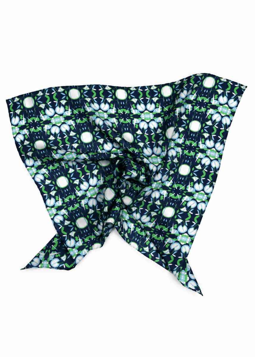Mini Ephemere Silk Scarf in Navy/Green from LES BELLES VAGABONDES at Edito Boutique