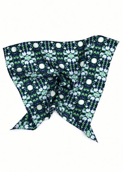 Mini Ephemere Silk Scarf in Navy/Green from LES BELLES VAGABONDES at Edito Boutique