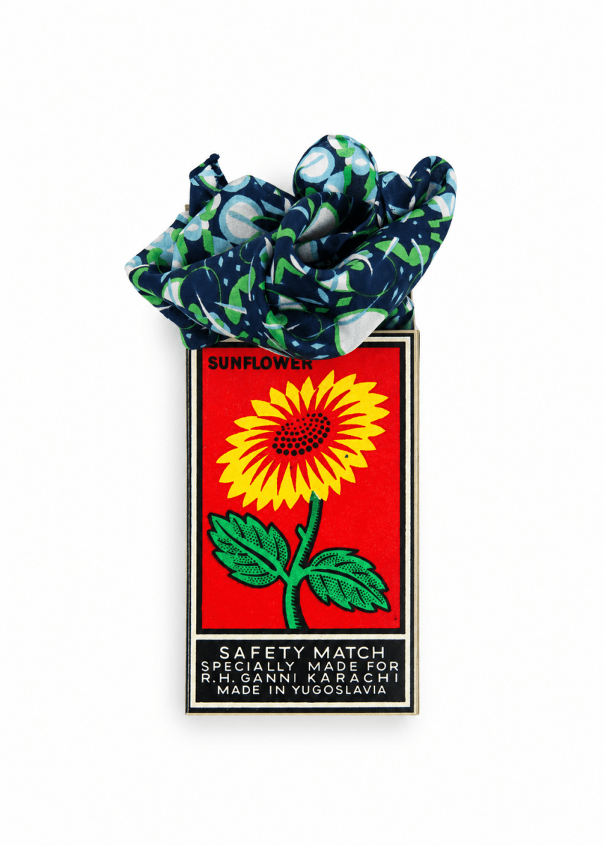 Mini Ephemere Silk Scarf in Navy/Green from LES BELLES VAGABONDES at Edito Boutique
