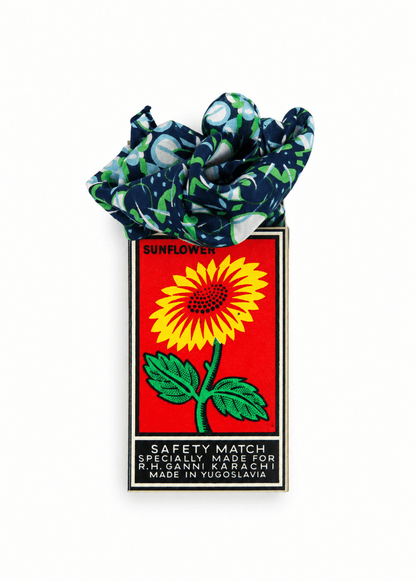Mini Ephemere Silk Scarf in Navy/Green from LES BELLES VAGABONDES at Edito Boutique
