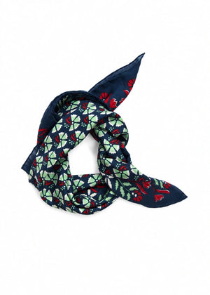 Mini Ephemere Silk Scarf in Navy/Green from LES BELLES VAGABONDES at Edito Boutique