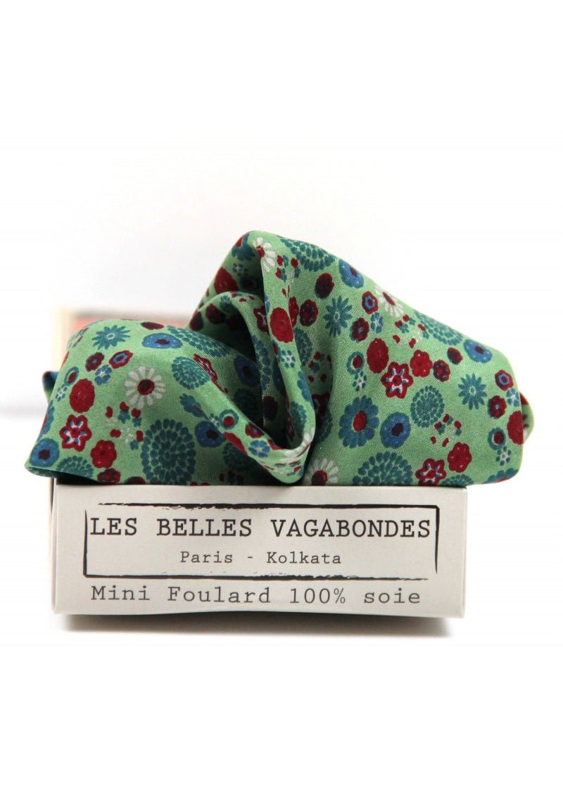 Mini Hanami Silk Scarf in Khaki from LES BELLES VAGABONDES at Edito Boutique