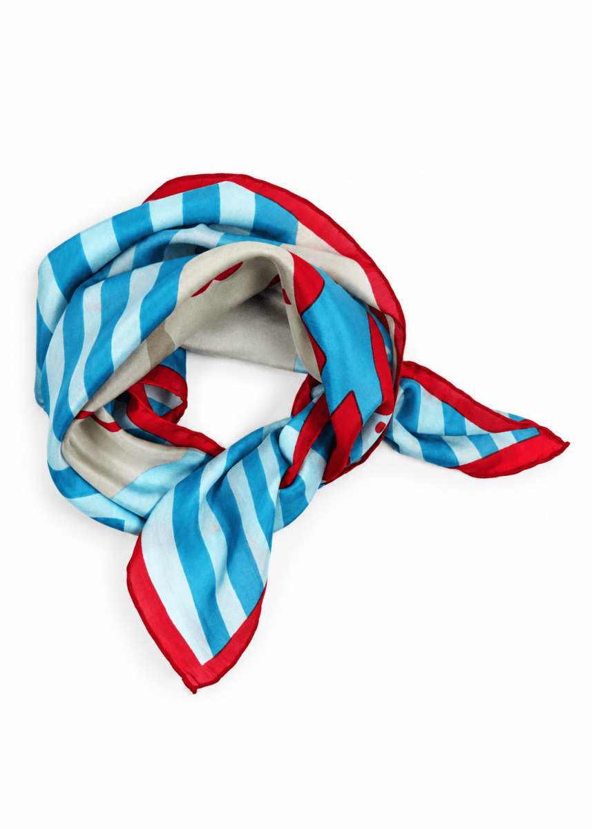 Mini Luna Park Silk Scarf in Turquoise from LES BELLES VAGABONDES at Edito Boutique