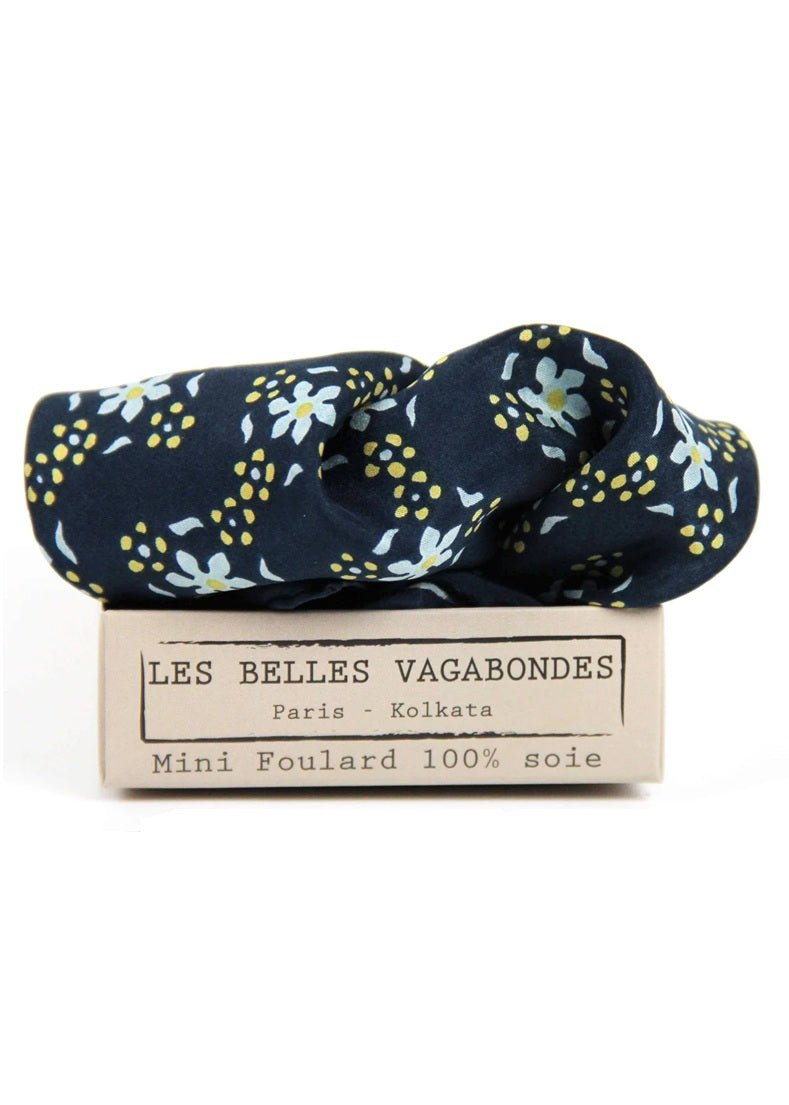 Mini Natasha Silk Scarf in Navy from LES BELLES VAGABONDES at Edito boutique