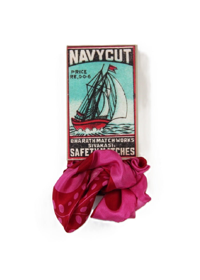 Mini Peace and Love Silk Scarf in Fushia from LES BELLES VAGABONDES at Edito Boutique