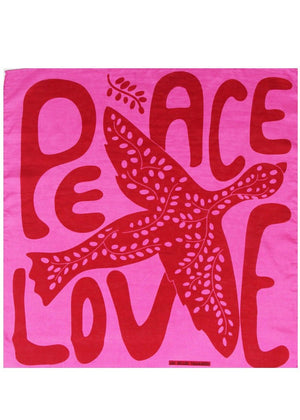 Mini Peace and Love Silk Scarf in Fushia from LES BELLES VAGABONDES at Edito Boutique