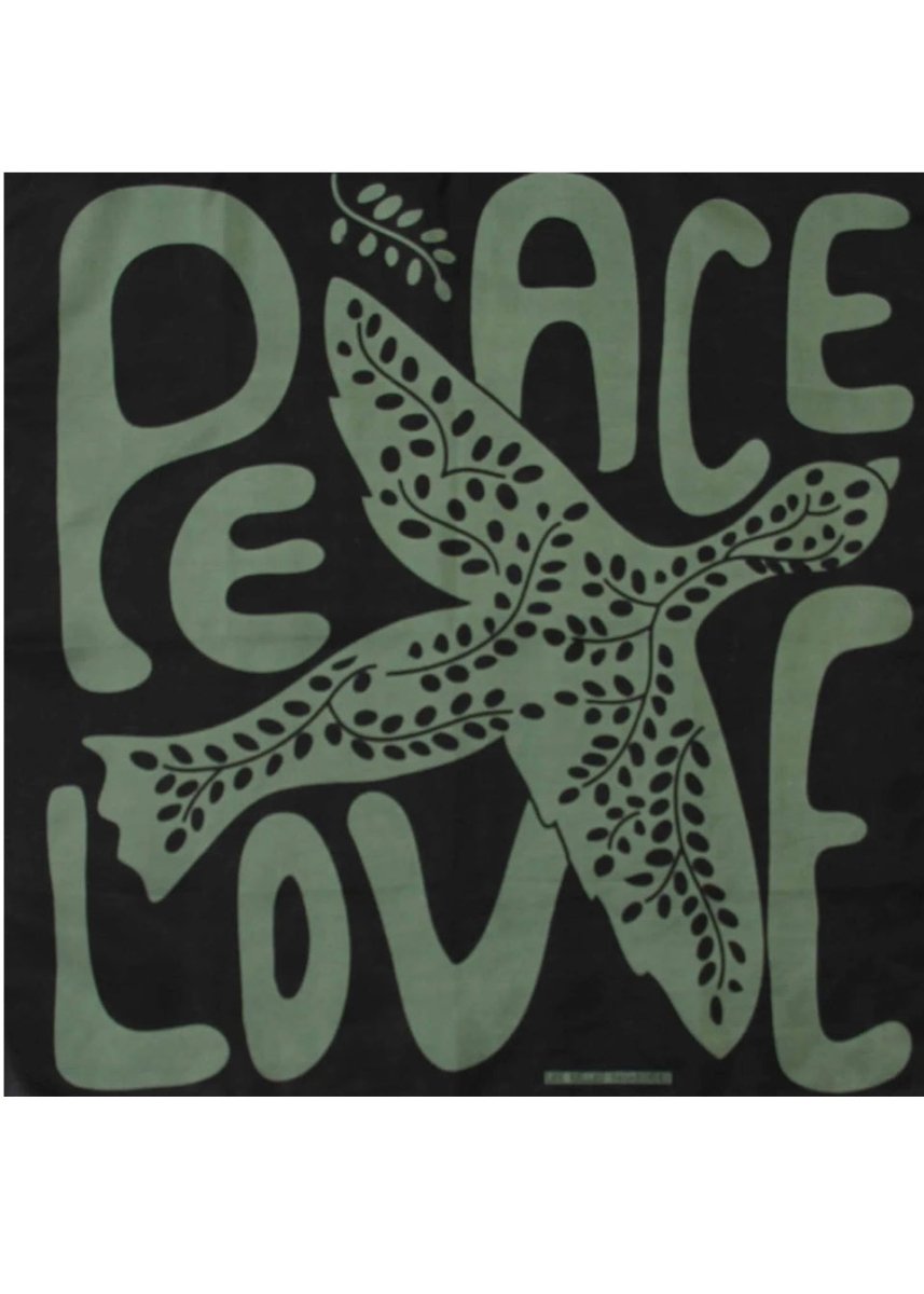 Mini Peace And Love Silk Scarf in Khaki from LES BELLES VAGABONDES at Edito boutique