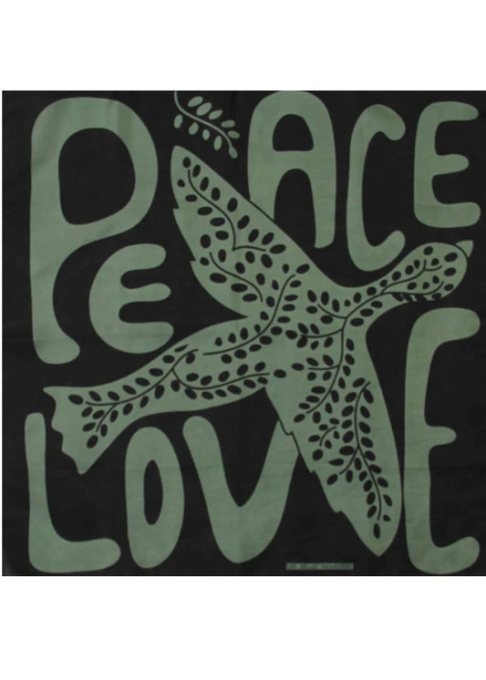 Mini Peace And Love Silk Scarf in Khaki from LES BELLES VAGABONDES at Edito boutique
