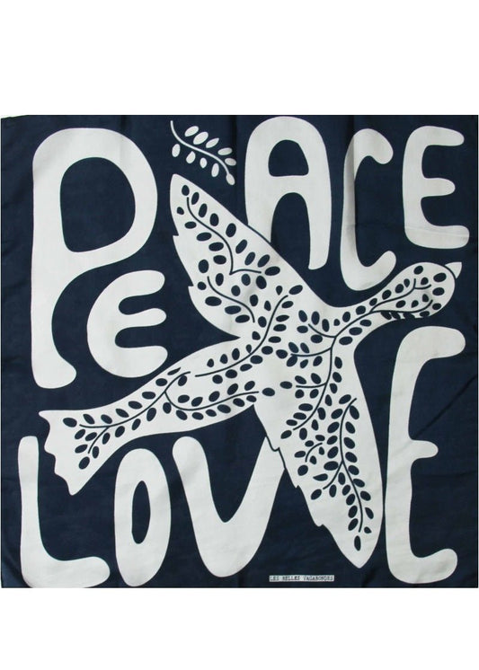 Mini Peace and Love Silk Scarf in Navy from LES BELLES VAGABONDES at Edito Boutique