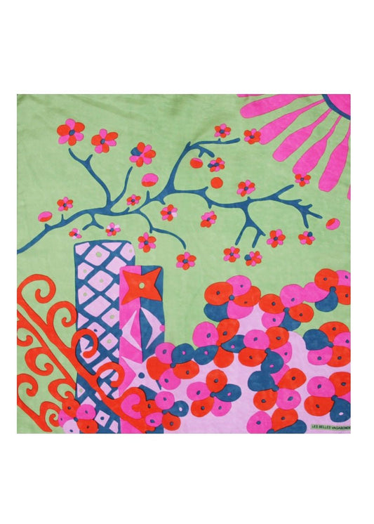 Mini Sakura Silk Sarf in Green from LES BELLES VAGABONDES at Edito Boutique