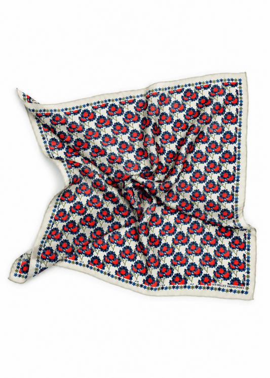 Mini Sunflower Silk Scarf in Beige from LES BELLES VAGABONDES at Edito Boutique