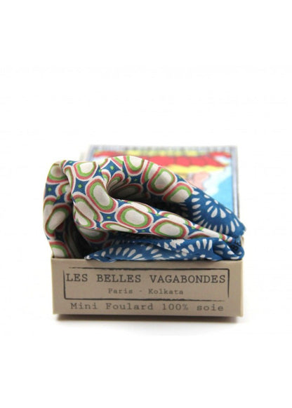 Mini Tempo Silk Scarf in Blue from LES BELLES VAGABONDES at Edito Boutique