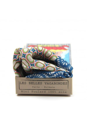 Mini Tempo Silk Scarf in Blue from LES BELLES VAGABONDES at Edito Boutique