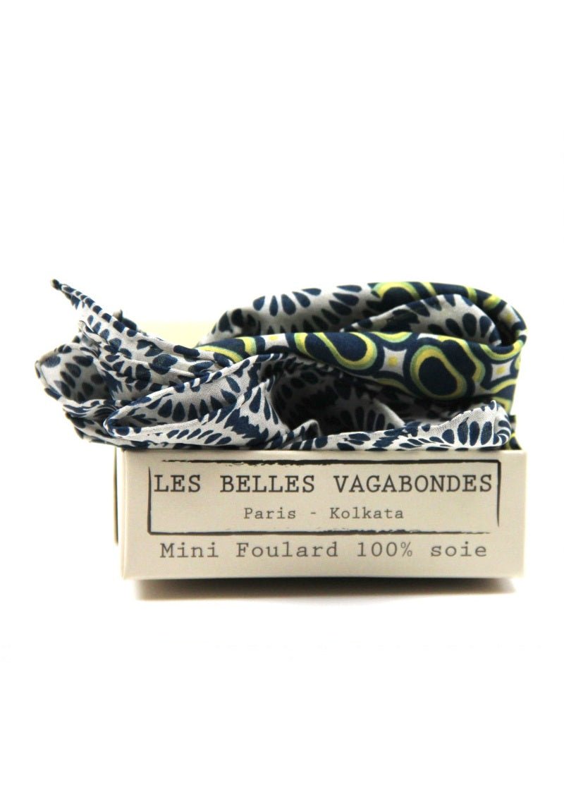 Mini Tempo Silk Scarf in Marine from LES BELLES VAGABONDES at Edito Boutique