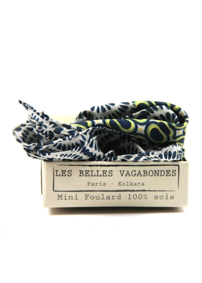 Mini Tempo Silk Scarf in Marine from LES BELLES VAGABONDES at Edito Boutique