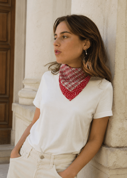 Mini Tempo Silk Scarf in Red from LES BELLES VAGABONDES at Edito Boutique