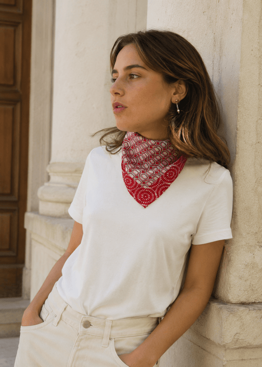 Mini Tempo Silk Scarf in Red from LES BELLES VAGABONDES at Edito Boutique