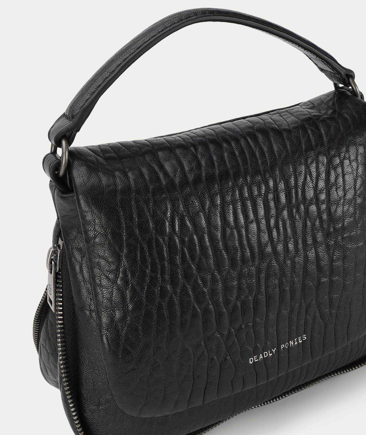 Mr Caiman Mini Bag in Black Bulle/Gunmetal from Deadly Ponies